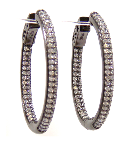 Simulated Diamond Oval Inside-Out Hoop Earrings, 925 Sterling Silver