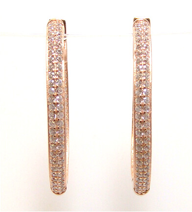 Simulated Diamond Oval Inside-Out Hoop Earrings, 925 Sterling Silver