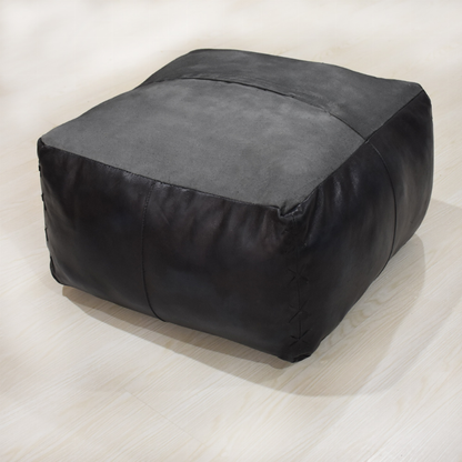 Solid Handmade Goat Leather Square Pouf (Recycled Cotton Fill)