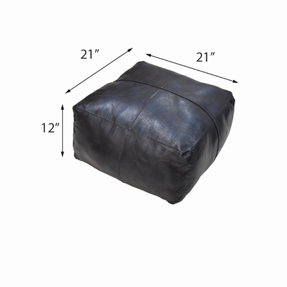 Solid Handmade Goat Leather Square Pouf (Recycled Cotton Fill)