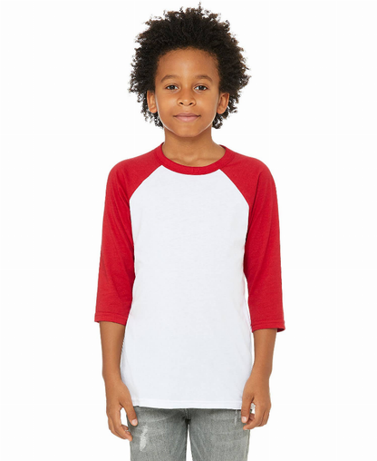 BELLA+CANVAS Youth 3/4 Sleeve Baseball Tee, Kid's Raglan