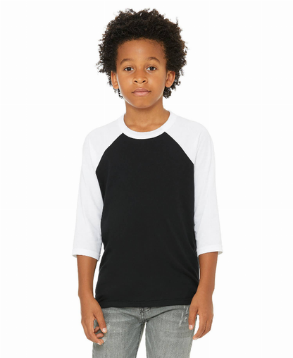 BELLA+CANVAS Youth 3/4 Sleeve Baseball Tee, Kid's Raglan