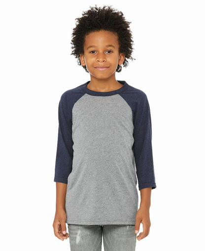 BELLA+CANVAS Youth 3/4 Sleeve Baseball Tee, Kid's Raglan