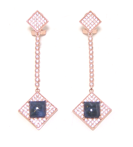 Square-Shaped Natural Stone Earrings in Sterling Silver