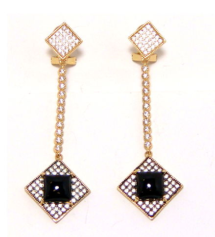 Square-Shaped Natural Stone Earrings in Sterling Silver