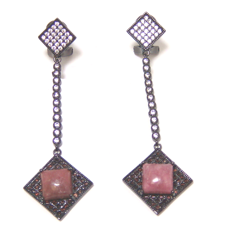 Square-Shaped Natural Stone Earrings in Sterling Silver