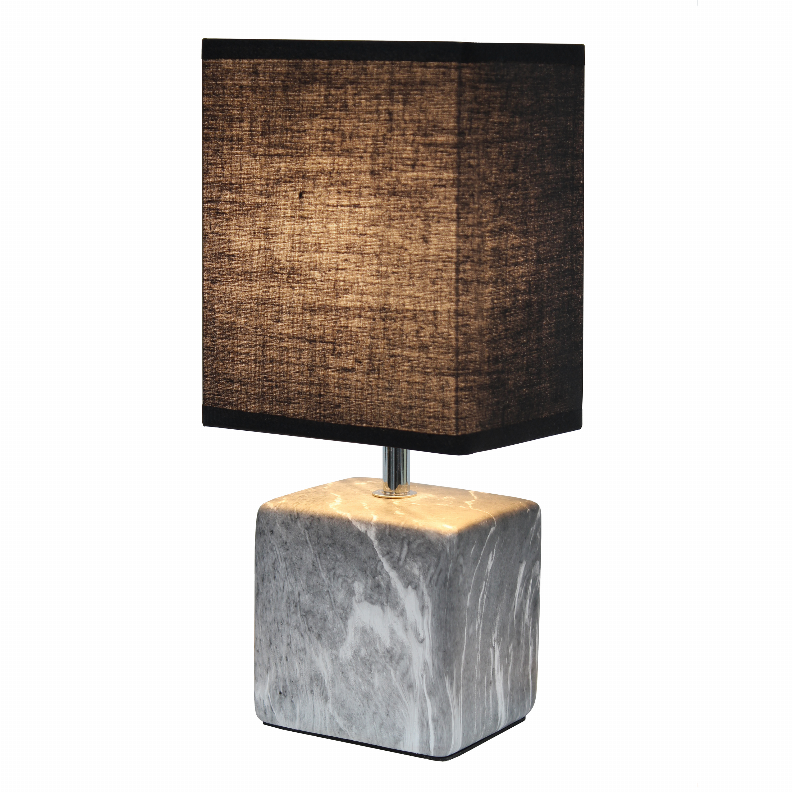 Simple Designs Petite Marbled Ceramic Table Lamp with Fabric Shade