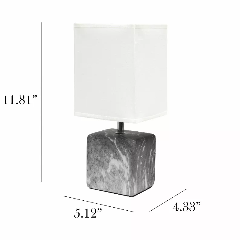 Simple Designs Petite Marbled Ceramic Table Lamp with Fabric Shade