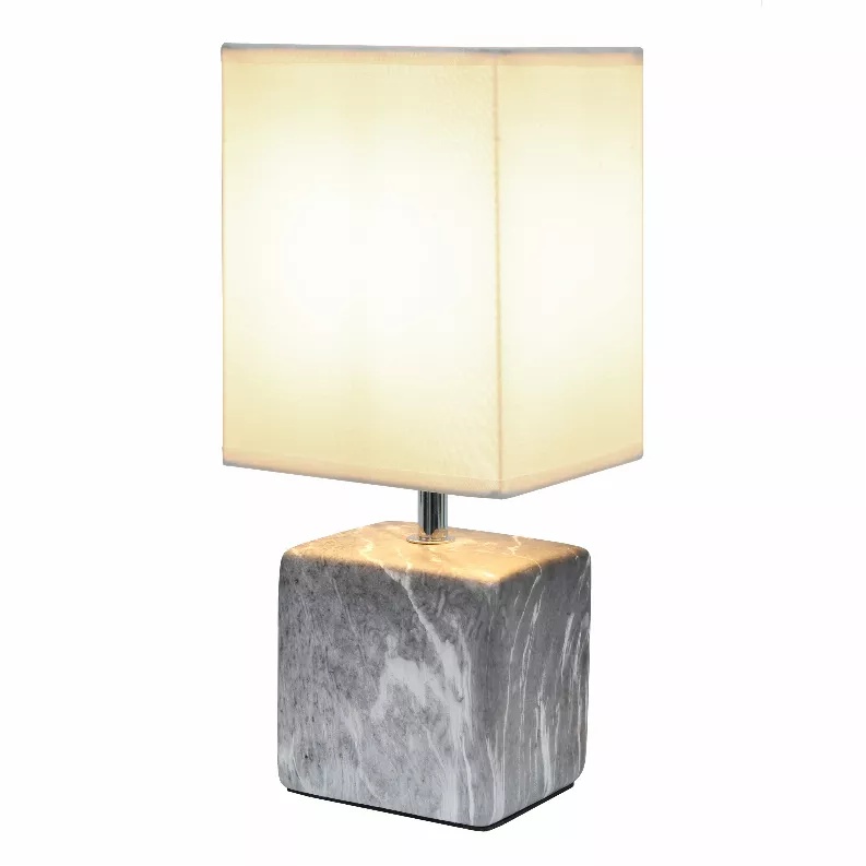 Simple Designs Petite Marbled Ceramic Table Lamp with Fabric Shade