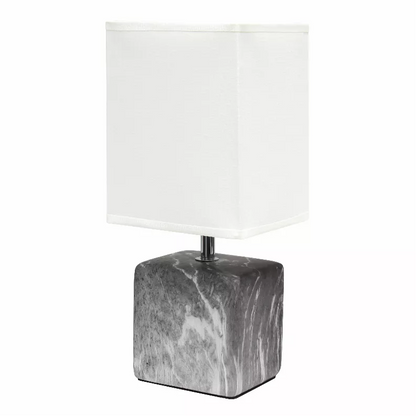 Simple Designs Petite Marbled Ceramic Table Lamp with Fabric Shade