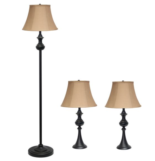 Elegant Designs Traditionally Crafted 3 Pack Lamp Set (2 Table Lamps, 1 Floor Lamp)