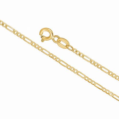 14K Solid Yellow Gold Figaro Link Chain 3+1 Necklace for Women and Girls Made in Italy