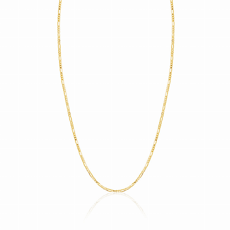 14K Solid Yellow Gold Figaro Link Chain 3+1 Necklace for Women and Girls Made in Italy