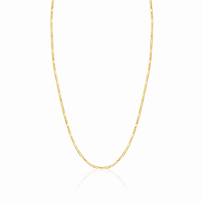 14K Solid Yellow Gold Figaro Link Chain 3+1 Necklace for Women and Girls Made in Italy