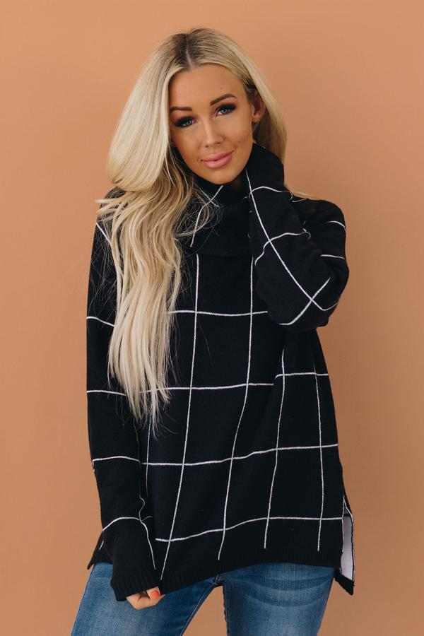 Sweet Talk Grid Turtleneck Sweater