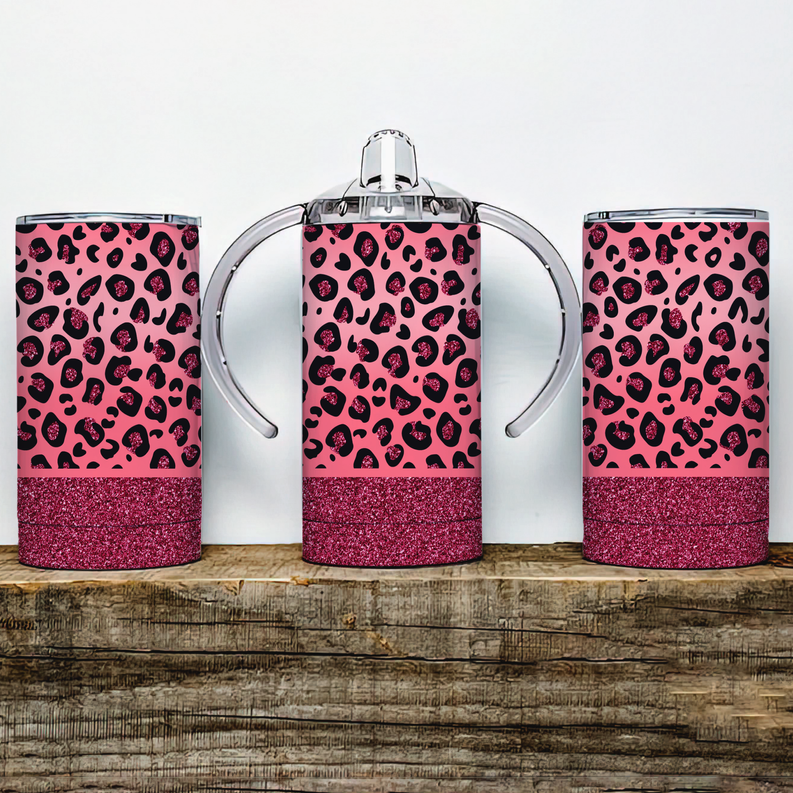 Pink Leopard Print Insulated Kids Dual Lid Sippy Cup Tumbler