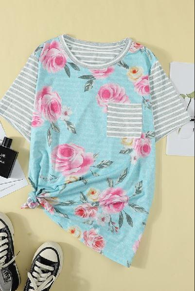 Stripes Floral Plus Size Tee