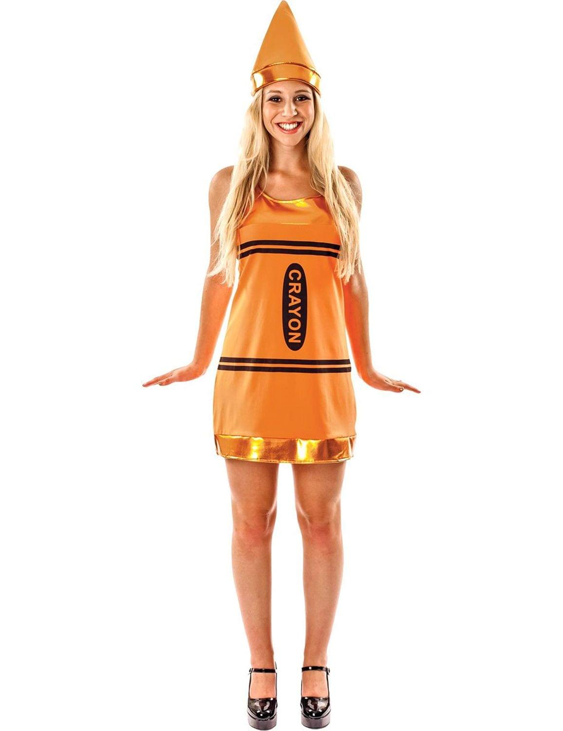 Women's Orange Crayon Fancy Dress Costume  SML,