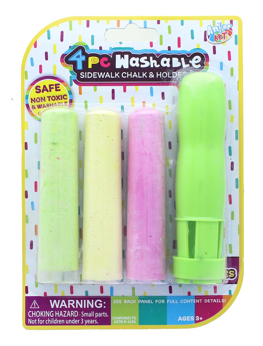 4 Piece Washable Sidewalk Chalk and Holder § Green