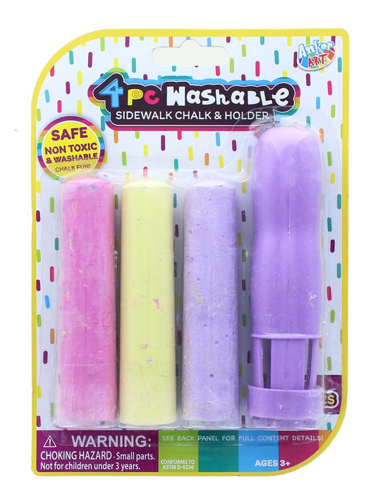 4 Piece Washable Sidewalk Chalk and Holder § Purple