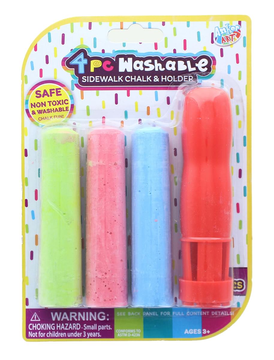 4 Piece Washable Sidewalk Chalk and Holder § Red