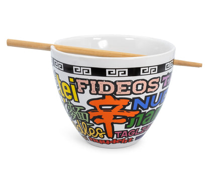 Bowl Bop Noodle Collage Japanese Dinner Set § 16-Ounce Ramen Bowl, Chopsticks