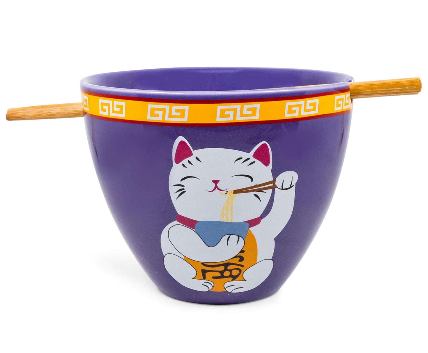 Bowl Bop Purple Lucky Cat Japanese Dinner Set § 16-Ounce Ramen Bowl, Chopsticks