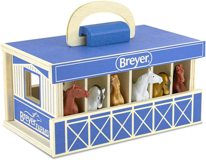 Breyer Farms Wooden Carry Stable Playset w/ 6 Horses