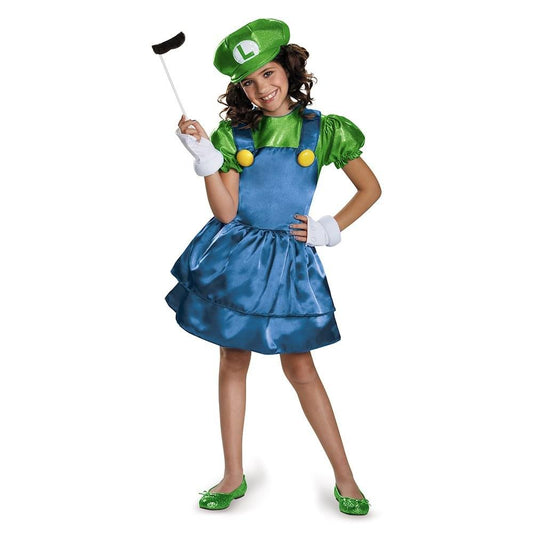 Super Mario Bros Girl's Luigi Costume Dress Large 10-12