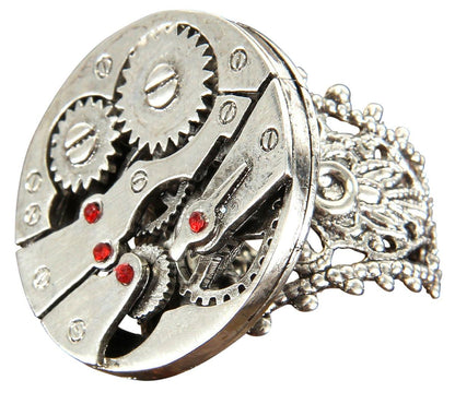 Steampunk Watch Gears Silver Costume Ring Adult One Size