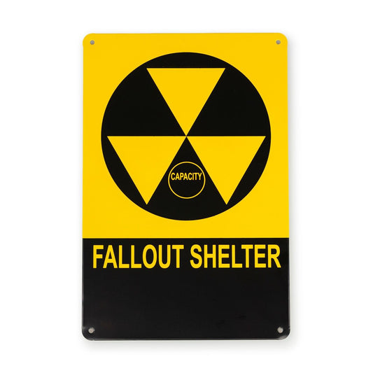 Vintage Fallout Shelter Metal Sign Replica, Nuclear Warning Sign, 6in X 9in