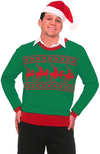 Ugly Christmas Humping Reindeer Adult Sweater Medium