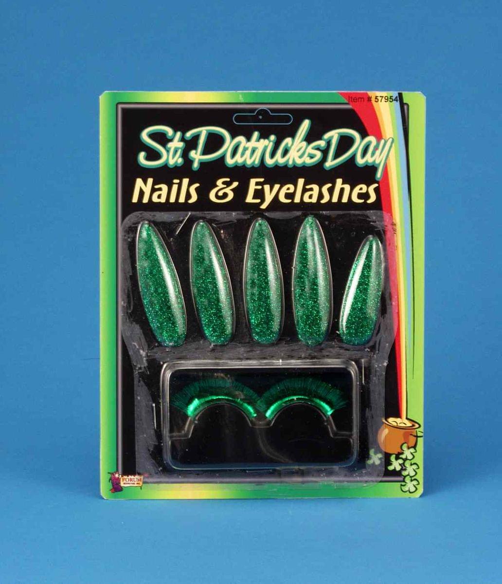 St. Patrick's Green Costume Press-On Nails & Green False Eyelashes One Size