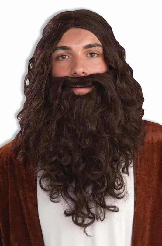 Biblical Wig & Beard Costume Accessory Set: Brown One Size Fits Most