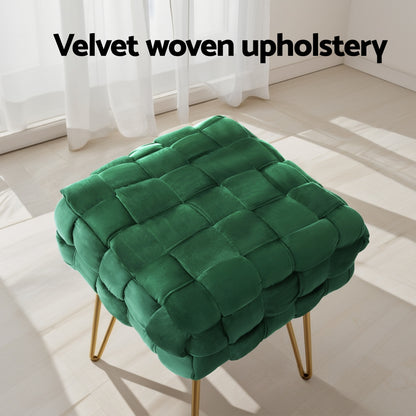 Artiss Ottoman Foot Stool Woven Velvet Green