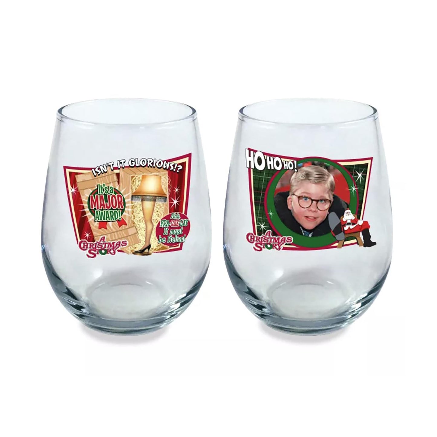 A Christmas Story Iconic Quotes 21oz Stemless Wine Glass Set § 2 Glasses