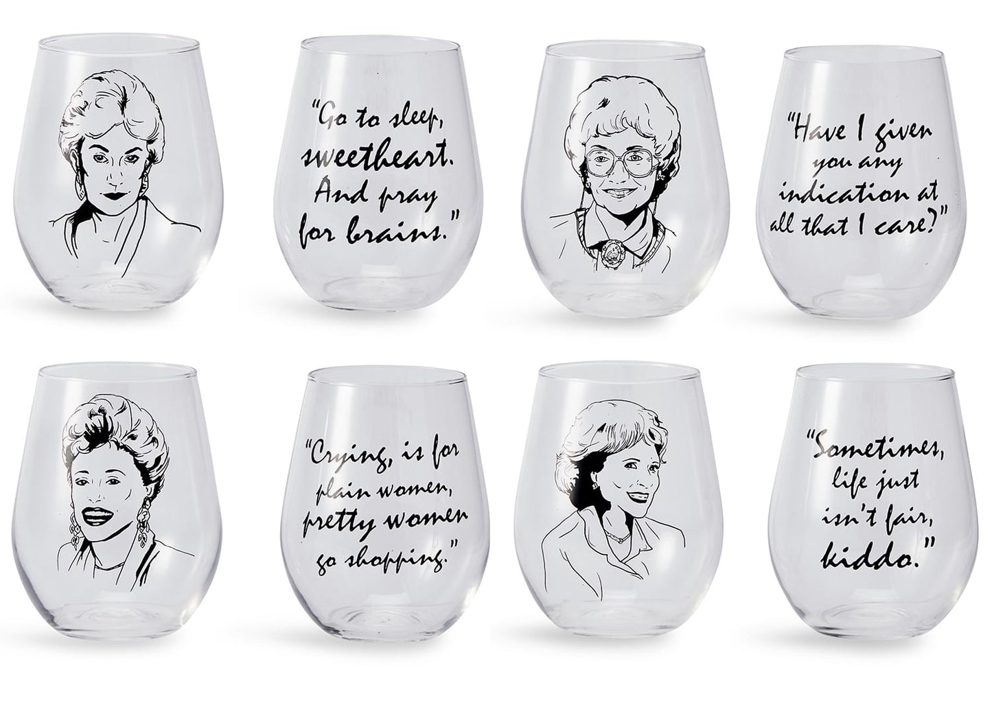 The Golden Girls Stemless Wine Glass Collectible Set of 4§ Each Holds 16 Ounces