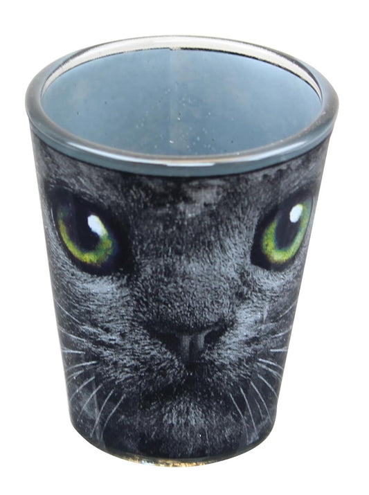 Black Cat With Green Eyes 2oz Shot Glass