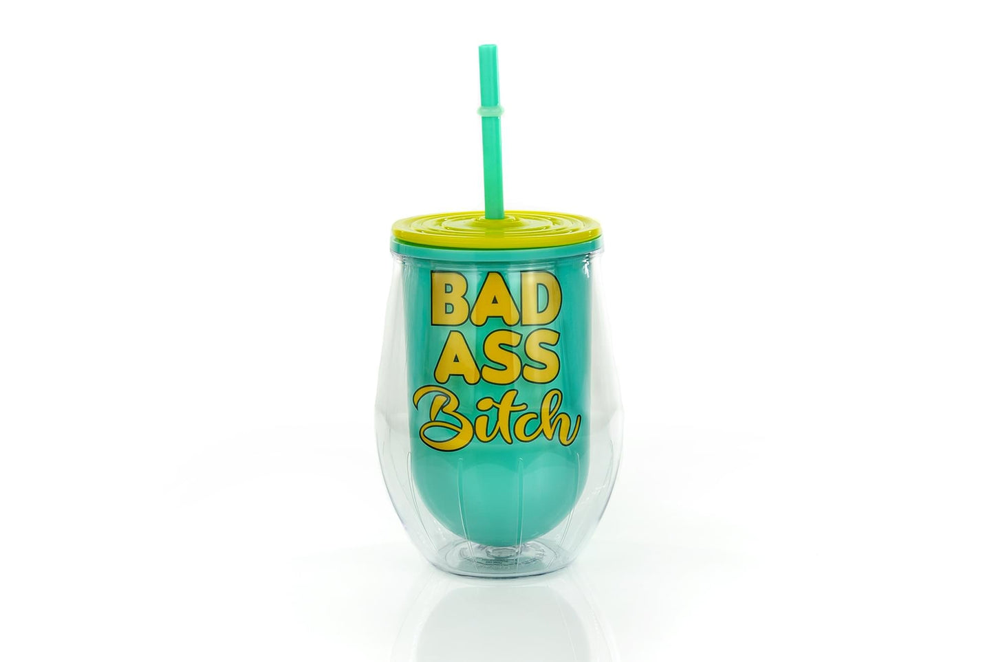 Bad Ass Bitch Reusable Plastic Wine Tumbler Cup With Lid & Straw § Holds 12 Ounces