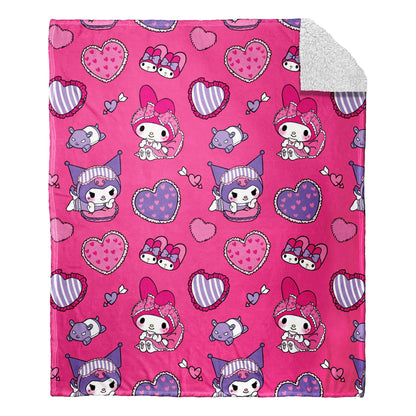 Sanrio My Melody and Kuromi Pillow Fight Sherpa Throw Blanket § 50 x 60 Inches