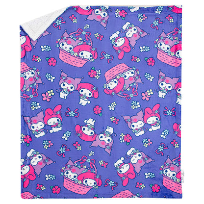 Sanrio My Melody and Kuromi Flower Baskets Sherpa Throw Blanket § 50 x 60 Inches