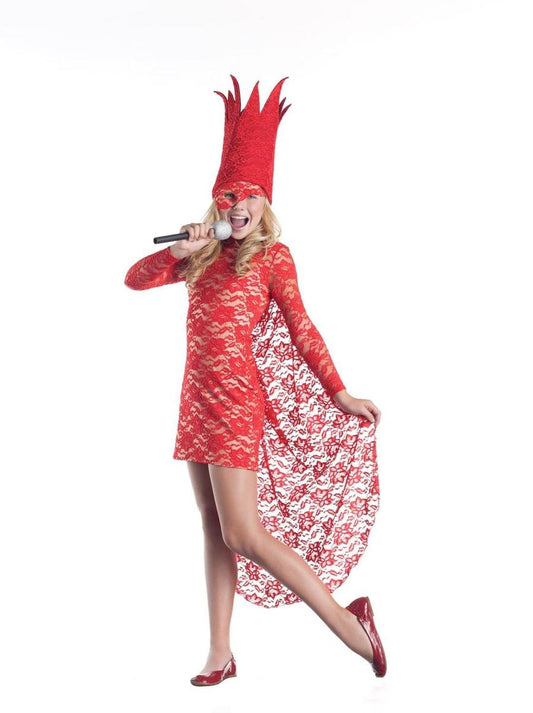 Red Lace Lady Pop Star Costume Dress Child Large 12-14