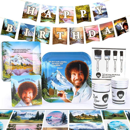 Bob Ross Classic Birthday Party Supplies Pack § 66 Pieces § Serves 8 Guests