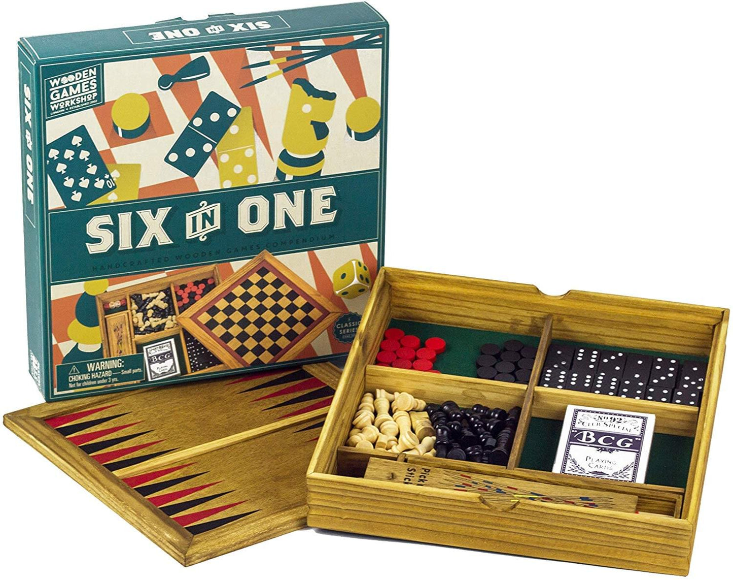 Wooden Games Compendium § Portable Six in One Combination Game Set