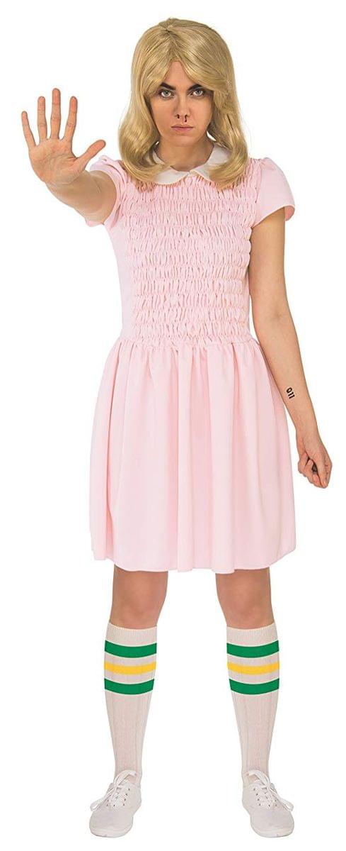 Stranger Things Eleven Short Sleeve Adult Costume Dress - Pink - Standard