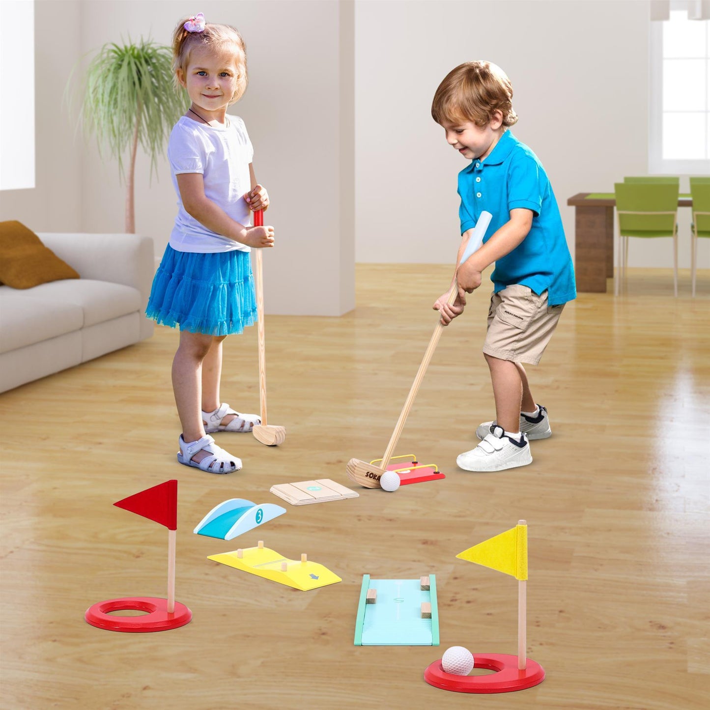 SOKA Wooden Golf Toy Set Indoor Outdoor DIY Obstacles for Family Kids 3+