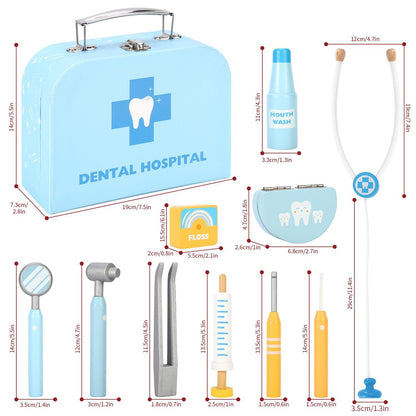 SOKA Wooden Dental Hospital Pretend Play Dentist Doctor Toy Medical Tool Kit 3+