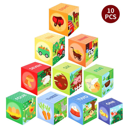 SOKA 10pcs Farm Animals Stacking Cubes Balancing Learning Blocks Toy Set 12m +