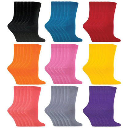 6 Pairs Ladies Plain Coloured Cotton Socks