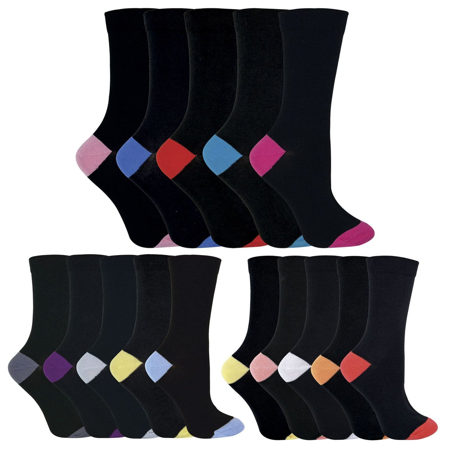 5 Pairs Ladies Coloured Heel & Toe Socks